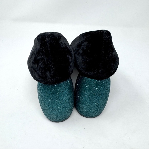 Dries Van Noten Black Velvet Heels with Blue Glitter Block - Picture 9 of 14